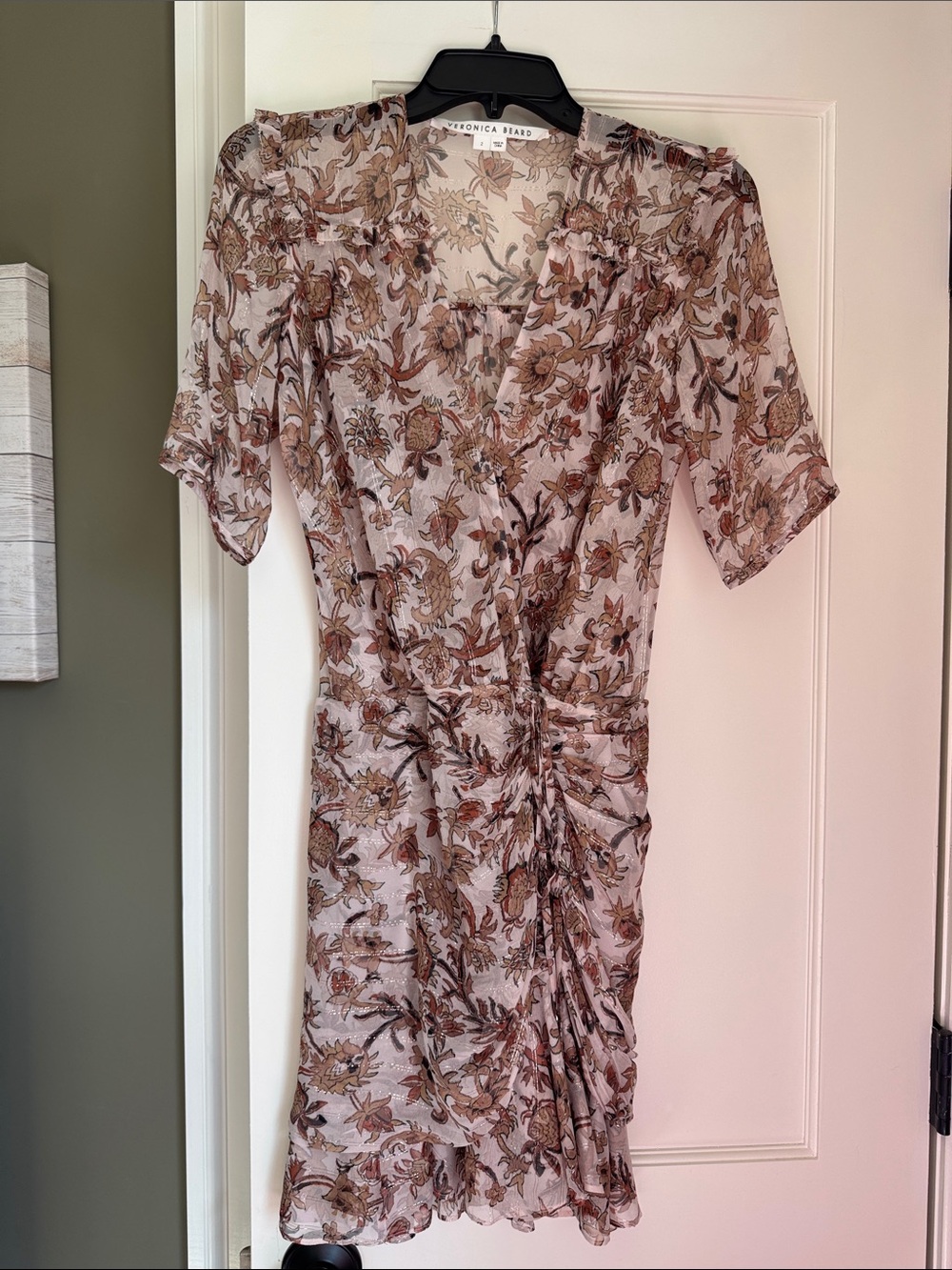Veronica Beard Beige-Brown Floral Midi Dress